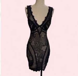 bebe Y2K Vintage Lace Nude Illusion Corset Style Mesh Overlay Mini Dress